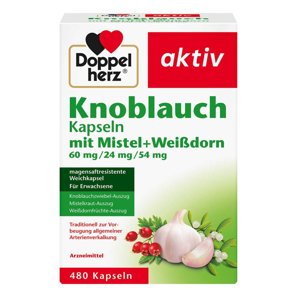 Doppelherz Aktiv Knoblauch Kapseln mit Mistel + Weißdorn 480 Caps