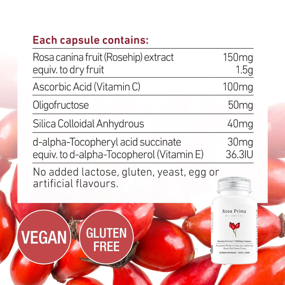 Unichi Rosa Prima Rosehip Extract 1500MG Complex 60 Caps